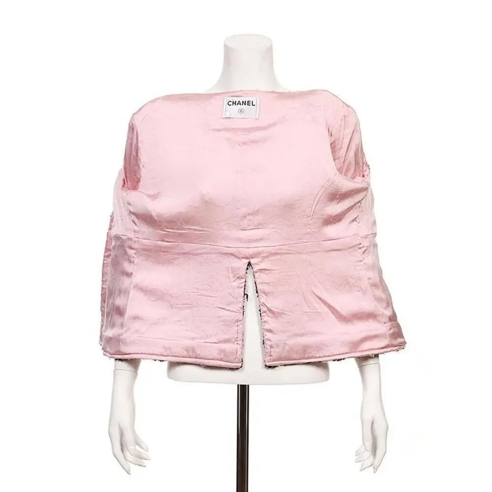 2007 CHANEL FR-34 Vintage 07P TWEED Pink Black Jacket Trim CC logo Buttons US-2 - Picture 10 of 15